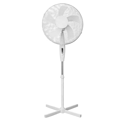 Image of Holywarm 3-Speed 16" Oscillating Pedestal Fan, 45W High Velocity Floor Fan with Adjustable Height, Pivoting Head, 5 Blades & Safety Grill - for Bedroom, Living Room, Home Office Cooling (White)
