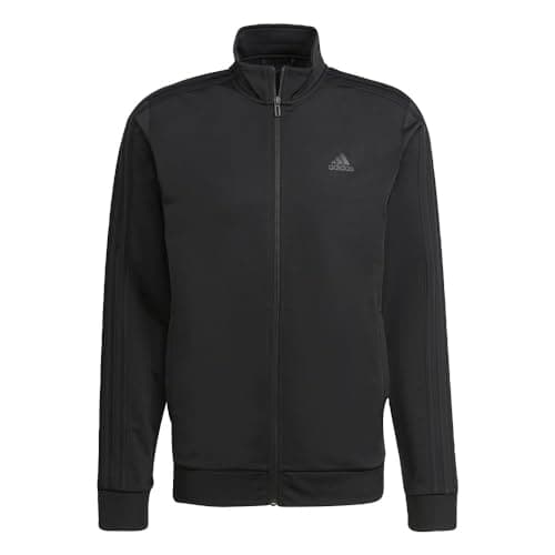 Image of adidas Men's Standard Essentials Warm-Up 3-Stripes Track Top, Black/Black, X-Large