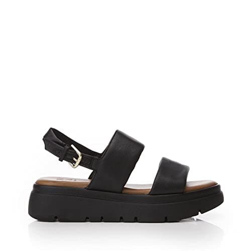 Image of Moda in Pelle Women's Netty Black Leather Flatform Sandals 6