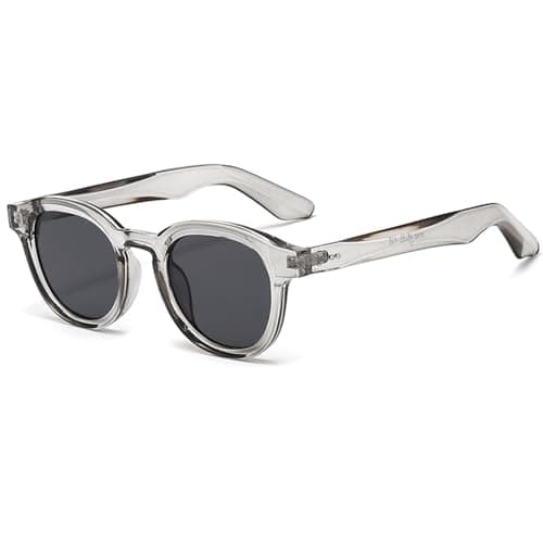 Image of LOJUDI Retro Round Sunglasses Womens Mens - 70s Tinted Lens Vintage Classic Ladies Sun Glasses with UV Protection Shades - Grey/Grey