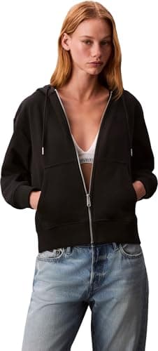 Image of Calvin Klein Women's Archive Logo French Terry Zipped Hoodie, Black (Black), S