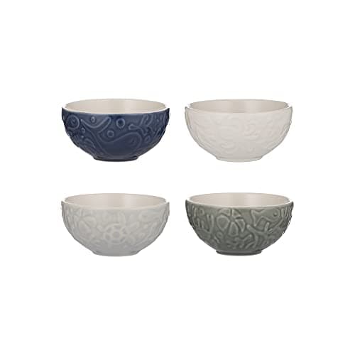 Image of Mason Cash Nautical Preparation Bowls | Set of 4 | 175ml Capacity Each | Stoneware Pinch Pots with Embossed Sea Life Design | Dishwasher & Microwave Safe | Ideal for Ingredients, Dips & Desserts