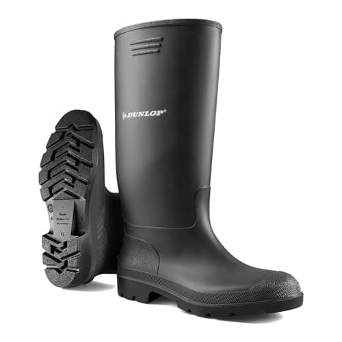 Image of DUNLOP Unisex Wellingtons Boots Ladies Women Mens Wellies Fully Waterproof Snow Rain Muck Outdoor Mud Shoes Welly (Black, 6)