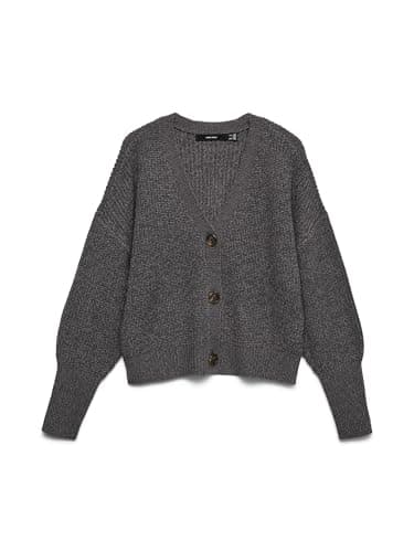 Image of VERO MODA Womens Vmlea Ls V-Neck Cuff Noos Cardigan Sweater, Asphalt/Detail: W. Phantom/Tornado, M UK