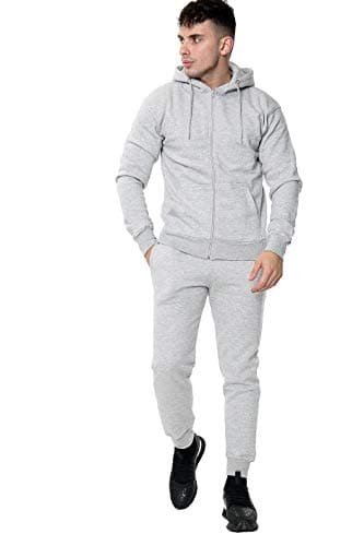 Image of NY Deluxe Edition MEN'S FLEECE HOODED TOP & BOTTOM GYM JOGGER PLAIN TRACKSUIT FULL SET S to XL (Grey, XL)