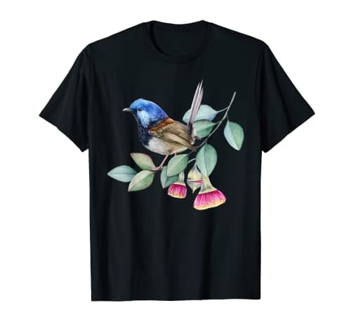 Image of Variegated Fairy Wren Bird on Eucalyptus - Bird Watcher T-Shirt