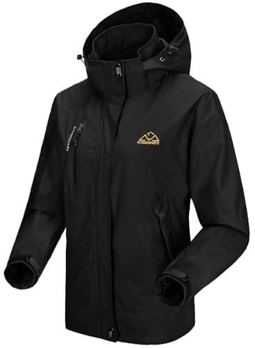 Image of donhobo Women's Waterproof Ski Jackets,Outdoor Hiking Walking Raincoat Jacket Lightweight Windproof Windbreaker Coats with Hood Dark Black XL-1