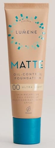 Image of Lumene Matt Control Oil Free Foundation for Oily and Combination Skin Full Coverage with Arctic Cloudberry 30 ml / 1.0 Fl.Oz. (00 Ultra Light SPF20)