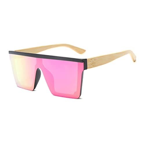 Image of Long Keeper Flat Top Square Sunglasses for Women Men, Cool Oversized Wooden Sunglasses Rimless Vintage Fashion Glasses UV400 Protection Shades
