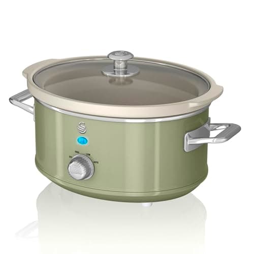 Image of Swan Retro Slow Cooker with 3 Temperature Settings, Keep Warm Function, Removable Dishwasher Safe Pot, Up to 4 Portions, 3.5L, 200W, Retro Green, SF17021GN