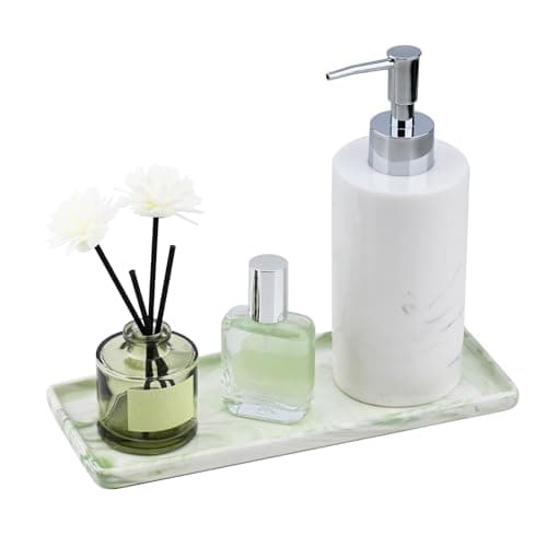 Image of YoHyien Ceramic Vanity Tray, Bathroom Tray Organiser, Decorative Trinket Dish for Dresser, Rectangle Jewellery Plate for Cosmetics, Perfume, Soap Dispenser, Candle (Green)