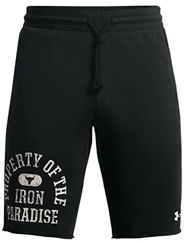 Image of Under Armour Men's Project Rock Terry Statement Shorts, Black/Distressed White, Small
