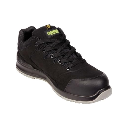 Image of Apache Mens Safety Trainers | Brampton S3 Recycled Suede Leather Safety Trainer | Black UK Mens Size 11 | Composite Toe Cap and Midsole Protection | 100% Non Metallic | S3S SR ESD Safety Ratings