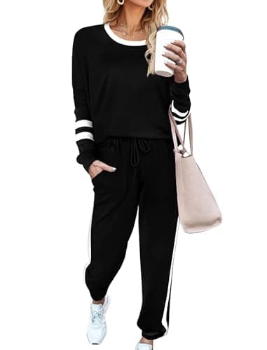Image of Desol Women's Tracksuit Full Set Lounge Wear Sets Coord Long Sleeve Shirt with Pant Suits Tracksuit Sweatsuit Casual Black M