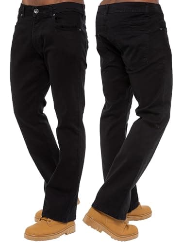 Image of 989Zé ENZO Mens Stretch Bootcut Jeans Casual Classic Retro Denim Wide Leg Flared Pants Trousers EZ401 BLK 38W / 32L