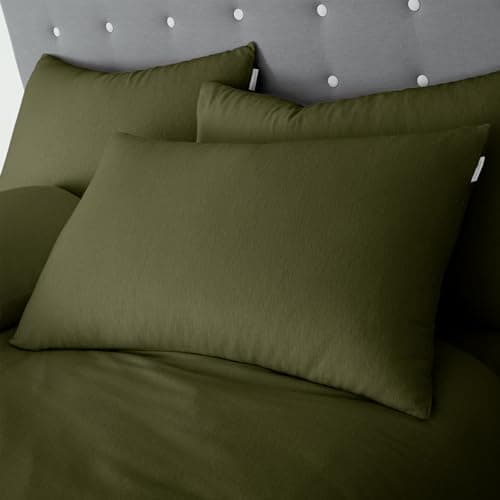 Image of Catherine Lansfield Brushed Cotton Standard Pillow case Pair with envelope closure Green
