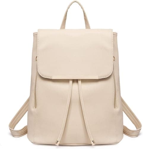Image of Miss Lulu Backpack Womens Fashion Backpacks Beige Backpack Ladies PU Leather Waterproof Daypack Medium School Work Travel