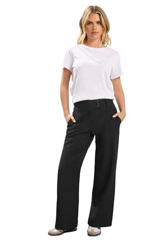 Image of PixieGirl Petite Black Button Tab Detail Wide Leg Trousers Petite