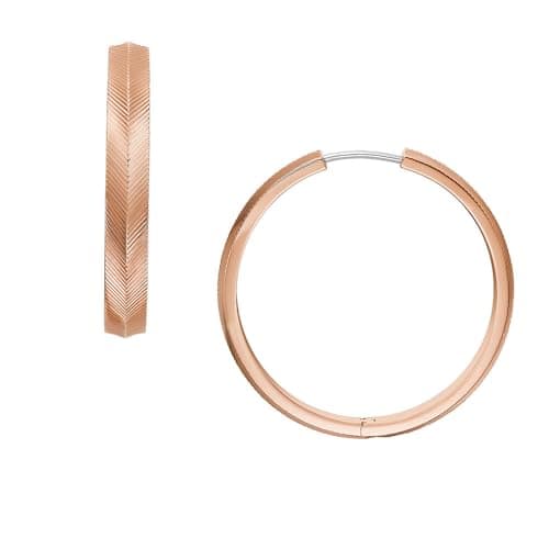 Image of Fossil Women's Harlow Linear Texture Rose Gold-Tone Stainless Steel Hoop Earrings, JF04664791