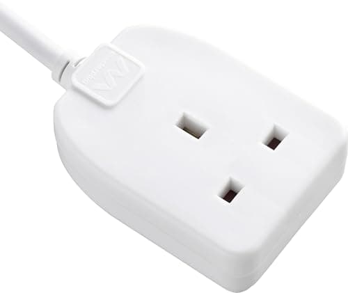 Image of Masterplug One Socket Single Extension Lead, 5 Metre Cable, Unswitched, 1-Way Plug Extension Cable, Basic Power, White, 13A, 1G, 5m, BOG5