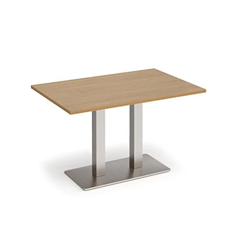Image of Mr Office Eros rectangular dining table with flat brushed steel rectangular base and twin uprights, Oak, 1200