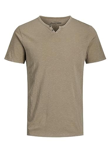 Image of Jack & Jones Men's Jjesplit Neck Tee Ss Noos T-Shirt, Crockery/Fit:slim, S