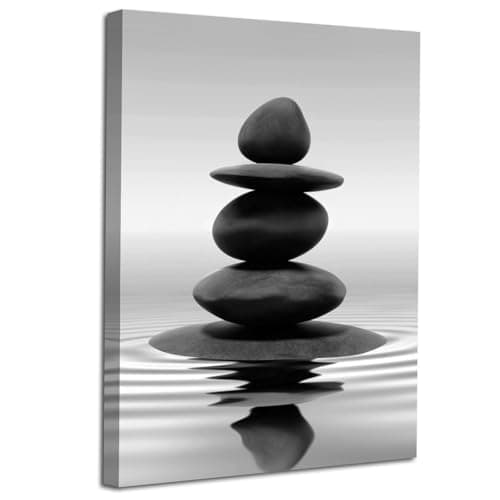 Image of LZIMU Black and White Zen Wall Art Stones in Water Pictures Print on Canvas for Bathroom Yoga Meditation Spa Room Living Room Bedroom Wall Decorations Framed (Zen-1, 12"x18" (30x45cm))