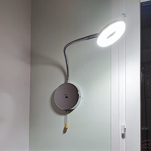 Image of WRMING 6W LED Wall Lamp Wood with Switch, Children Reading Light for Bedroom, White Modern Bedside Wall Sconce Lighting, 40cm Flexible Gooseneck Light for Living Room Study Office,6000K