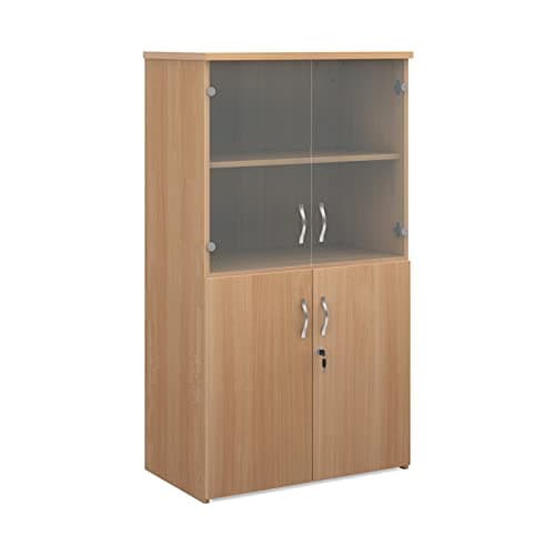 Image of Mr Office Universal combination unit with glass upper doors 1440mm high with 3 shelves, Beech