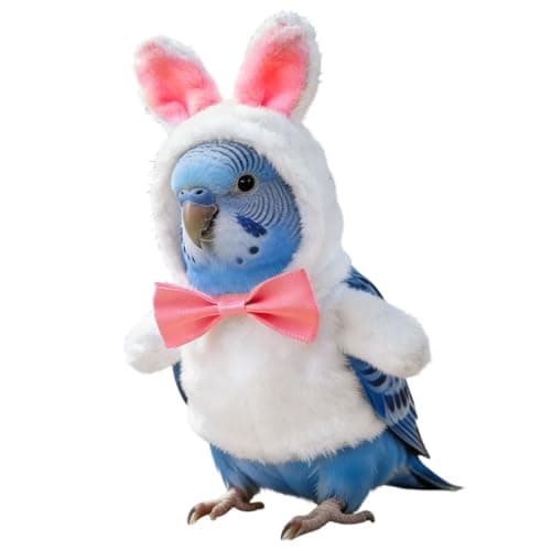 Image of Mimoqk Bird Clothes, Bunny Windproof Hoodie, Adjustable Clothes Use for Birds, Cloth Birds, Bird Hoodie, Outfit for Cockatiel Budgies Easter Outdoor African Greys Parakeet Conure Mynah Finches
