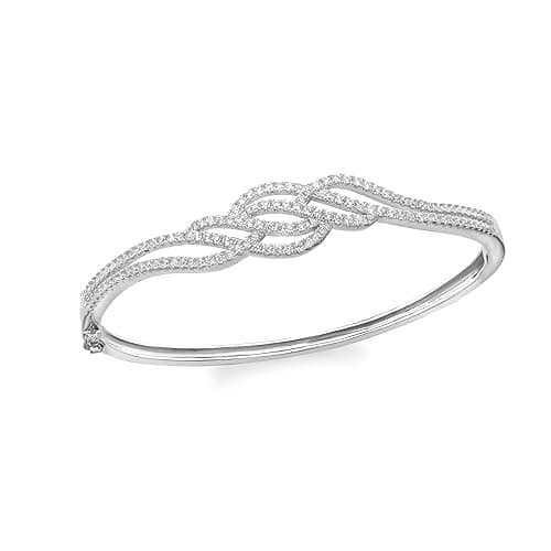Image of Tuscany Silver Women's Sterling Silver Rhodium Plated Cubic Zirconia Elliptic Wave Bangle