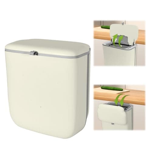 Image of ANTREATU Foldable Hanging Bin with Lid 13.6L Kitchen Cupboard Bin Space-Saving Food Waste Bin for Under Sink, Cupboard & Caravan Door Bin (Cream)