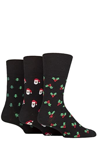 Image of SockShop Gentle Grip Mens Soft Top Breathable Cotton Novelty Christmas Patterned Socks in a Multipack of 3 Christmas Cheer 6-11