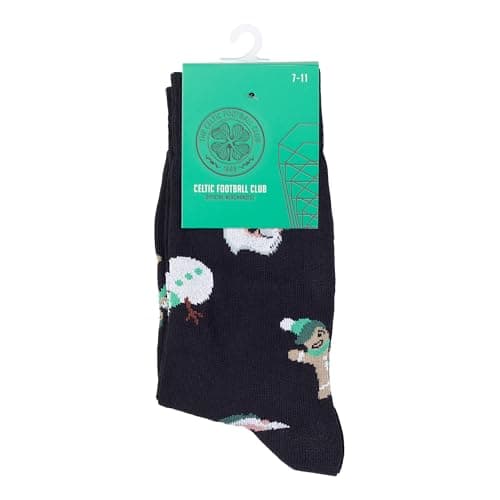 Image of The Gift Scholars Official Licensed Celtic FC Xmas Socks – Black Pattern with Santa Face & Celtic Branding – Men's & Boys Christmas Sock 7-11