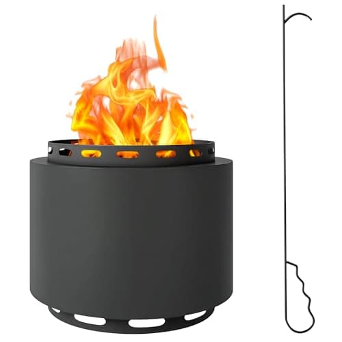 Image of Outsunny Smokeless Fire Pit, 48.5cm Portable Wood Burning Firepit with Poker for Garden Camping Bonfire Party, Metal, Dark Grey