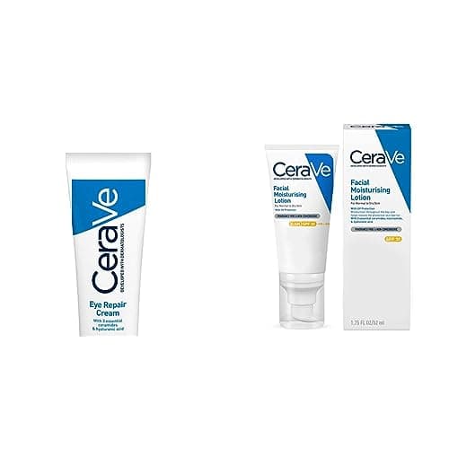 Image of CeraVe Eye Repair Cream for Dark Circles & Puffiness 14ml with Hyaluronic Acid & AM Facial Moisturising Lotion SPF30 with Ceramides for Normal to Dry Skin 52 ml