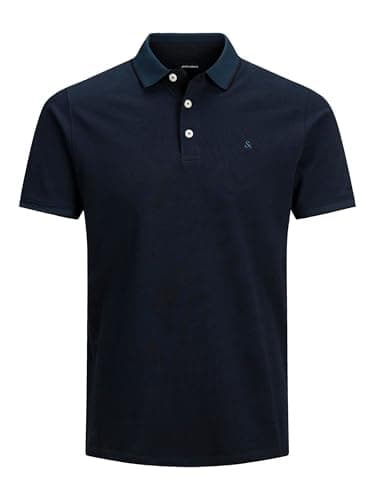 Image of JACK & JONES JJEPAULOS Men's Fit Polo Shirt Plain Summer Shirt Short Sleeve Pique Cotton Big Size, Dark Navy 1., 4XL