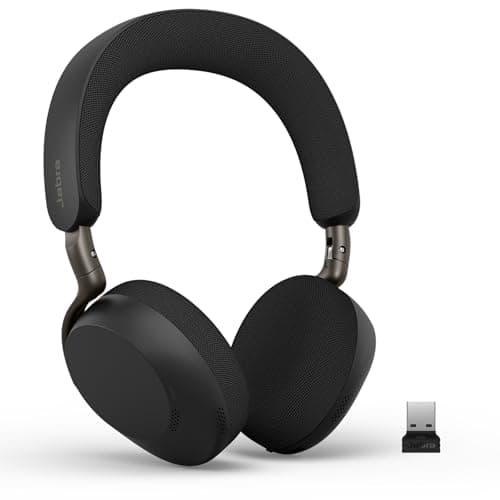 Image of Jabra Evolve3 75 On-Ear Wireless Bluetooth Headset with Microphone for Work, USB-A, AI Voice Call Technology, Advanced Active Noise Cancellation, 22-Hour Battery, Works with Online Meeting Apps, Black