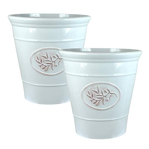 Image of simpa Country Style Gloss Plastic Planter - White, Set of 2-40cm (H) x 40cm (Dia) - Suitable for Indoor or Outdoor Use.