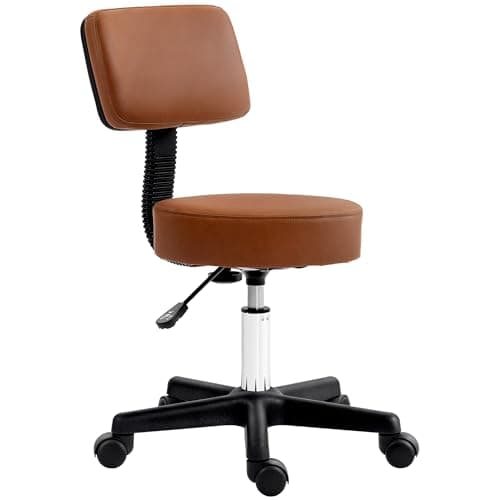 Image of HOMCOM Beautician's Swivel Salon Chair w/Padded Seat Back 5 Wheels Adjustable Height Salon Hairdressers Tattoo Spa Rolling Cushion Professional 48cm Brown