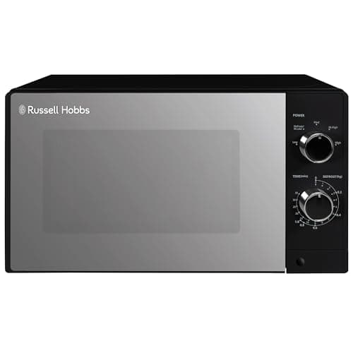 Image of Russell Hobbs 20 Litre 800W Black Solo Manual Microwave with Mirrored Door, 5 Power Levels, Integrated Timer and Defrost Function, Easy Clean RHM2027B