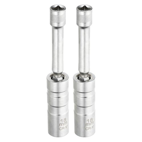 Image of sourcing map 2pcs Spark Plug Socket Set 3/8" Drive 18mm Swivel Magnetic 12 Point Medium Thin Wall Spark Plug Socket with 360 Degree Swivel CR-V Steel, Silver
