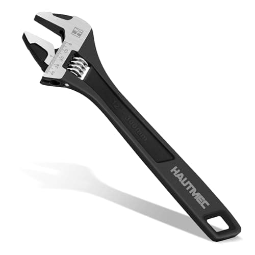 Image of HAUTMEC Large Adjustable Spanner Wrench 300mm(12in) Adjustable Wrench Wide Jaw Black Oxide Wrenches Drop-Forged CR-V Steel Metric & SAE Scales Perfect for Home Garage Workshop and DIY HT0375