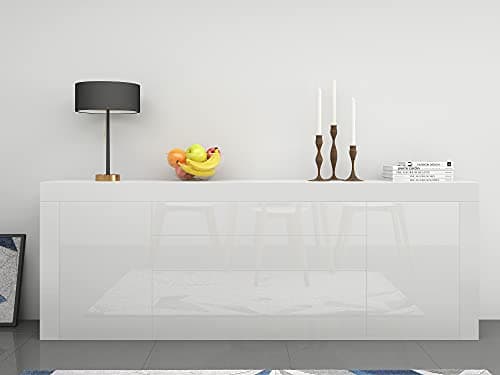 Image of Panana 200cm Modern 2 Doors 2 Drawers High Gloss Matt Body Sideboard Cabinet Cupboard Unit for Living Dining Room Bedroom Furniture (White)