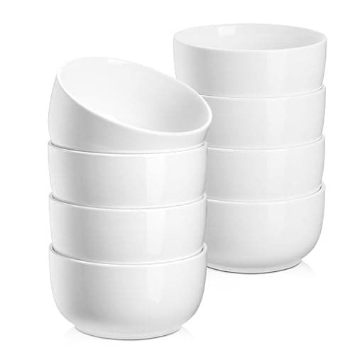 Image of Jassceram Cereal Bowls Set of 8, 350ml Small Ceramic Bowls for Soup, Rice, Ice Cream, Dessert, Snack, Side Dishes, Suitable for Portion Control - Dishwasher & Microwave Safe, 4.5 Inch, 12 Oz, White