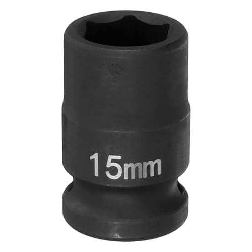 Image of sourcing map 6 Point Impact Socket 15mm Metric Socket 1/2" Square Drive 1.5" (38mm) Long Phosphated Cr-Mo Steel Spindle Axle Hex Nut Sockets, Black