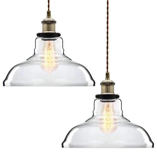 Image of Long Life Lamp Company Pack of 2 Modern Vintage Glass Chandelier Shade Pendant Hanging Ceiling Light E27 - Clear Glass M0 07