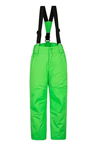 Image of Mountain Warehouse Raptor Kids Snow Pants - Snowproof Boys Ski Trousers, Detachable Braces Bottoms - Ideal for Winter Skiing Holidays & Snowboarding Green Kids Size 3-4 Years