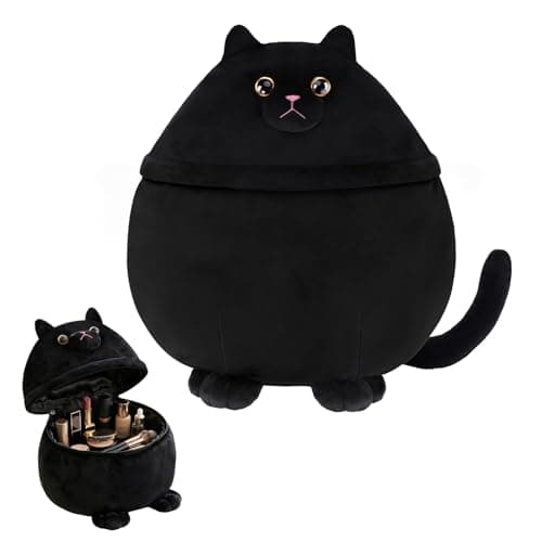 Image of Funny Cat Makeup Bag - Large Capacity Cute Travel Toiletry Cosmetic Bag Pouch Organizer - Mothers Day Easter Birthday Christmas Unique Gifts for Women Teen Girls Cat Lovers-Black