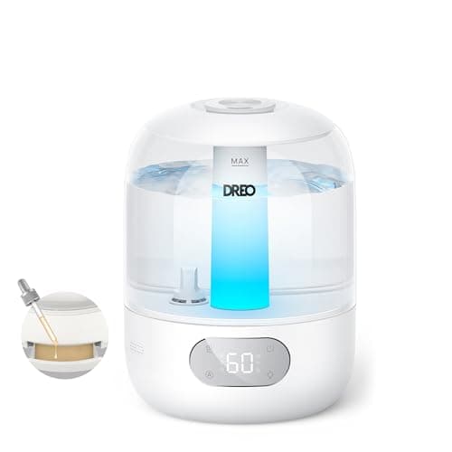 Image of DREO Humidifier for Bedroom with Sensor, 26dB Quiet Cool Mist Ultrasonic Humidifiers for Home, 360° Nozzle, 30H Runtime, Ambient Light Indicator, Essential Oil Diffuser, Room, Plants, Nursery, White